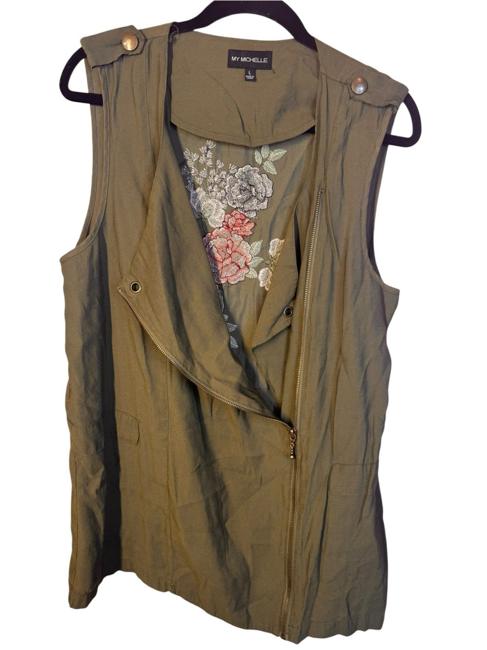 My Michelle Olive Green Utility Vest with Embroidered Back - Picture 6 of 6